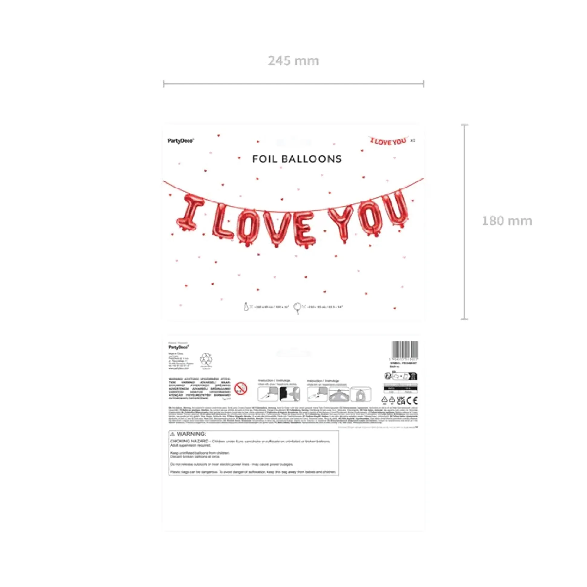 Air-Filled Red I Love You Letter Balloon Banner 7ft