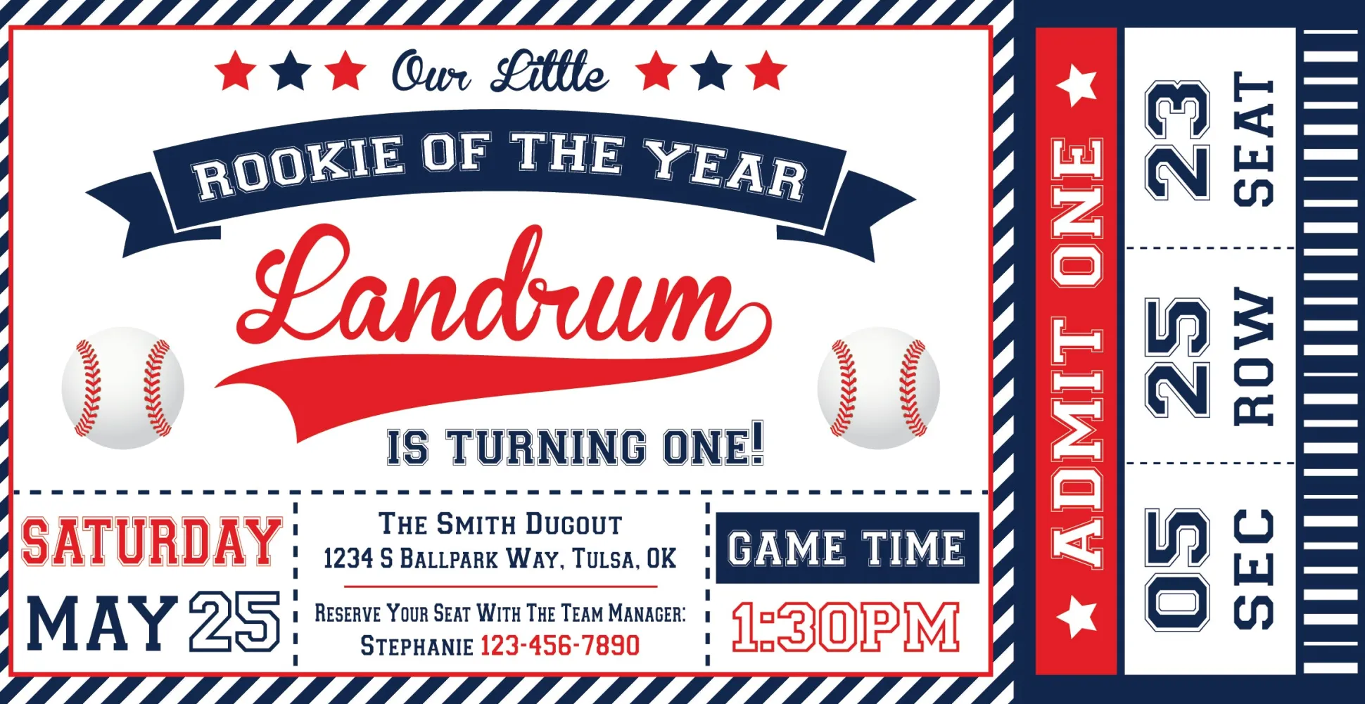 Baseball Ticket Birthday Party Invitation
