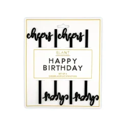 Black Cheers Acrylic Cocktail Stir Sticks 4ct