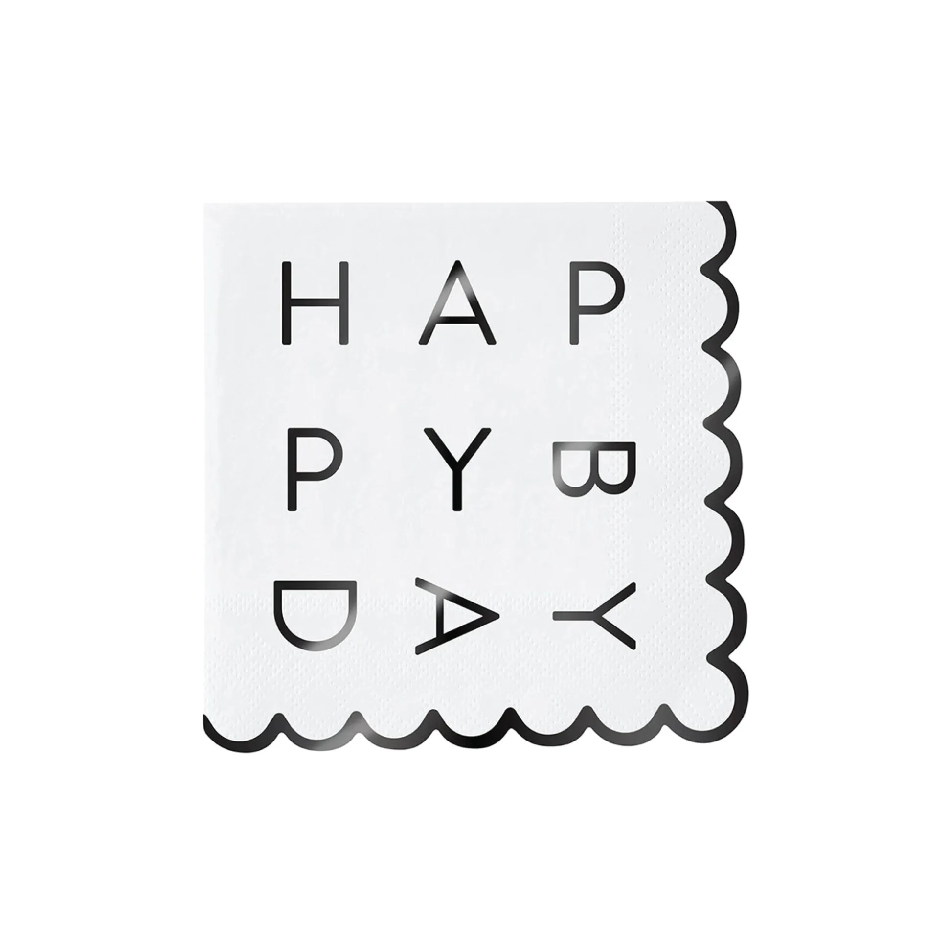 Black Foil Happy BDay Scalloped Dessert Napkins 20ct