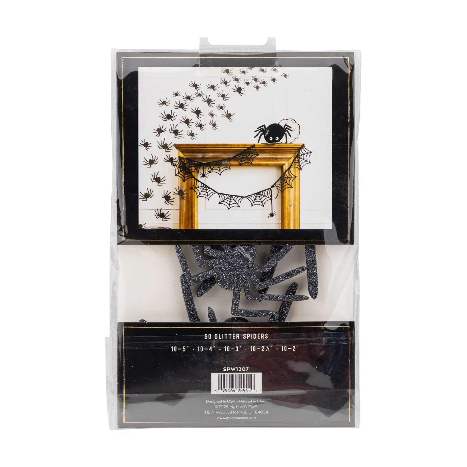 Black Glitter Spiders Halloween Wall Decorations 50ct