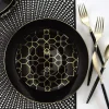 Black & Gold Geometric Pattern Plastic Dessert Plates 10ct
