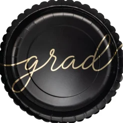 Black & Gold Script Graduate Dinner Plates 8ct