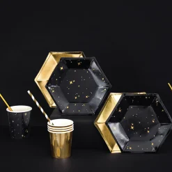 Black & Gold Star Dessert Plates