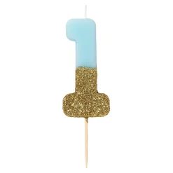 Blue and Gold Glitter Dipped Number Birthday Candle