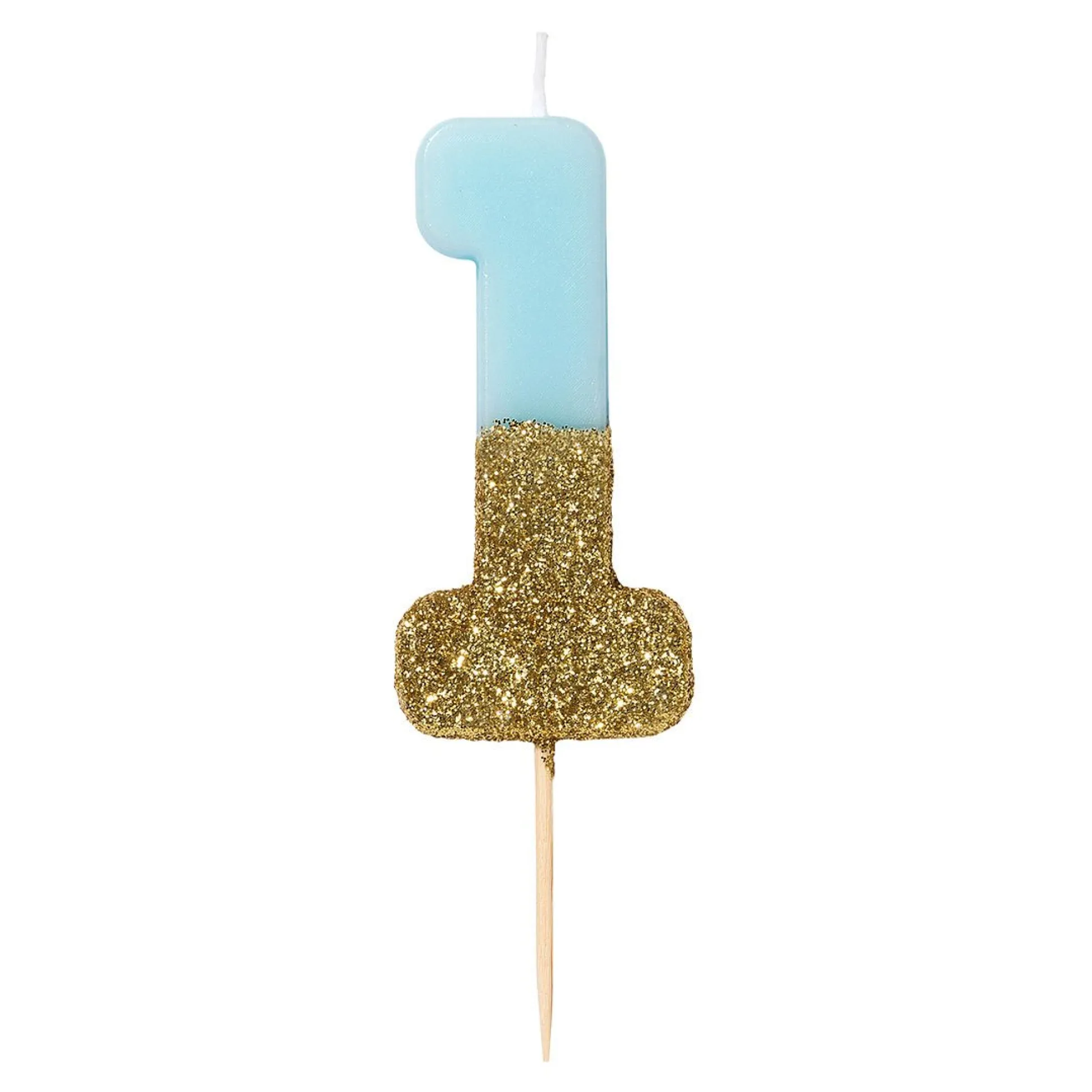 Blue and Gold Glitter Dipped Number Birthday Candle