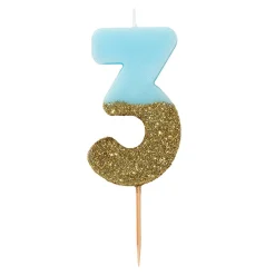 Blue and Gold Glitter Dipped Number Birthday Candle