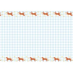 Blue Checkered & Horses Paper Table Cover