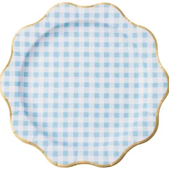 Blue Gingham Scalloped Dinner Plates 8ct