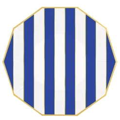 Blue & Gold Stripe Decagon Lunch Plates 8ct