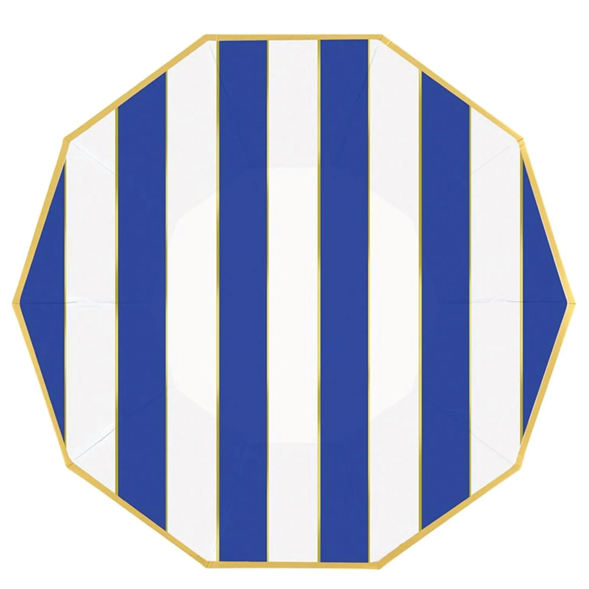 Blue & Gold Stripe Decagon Lunch Plates 8ct