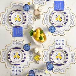 Blue & Gold Stripe Decagon Lunch Plates 8ct