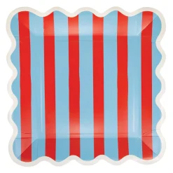 Blue & Red Striped Lunch Plates 8ct