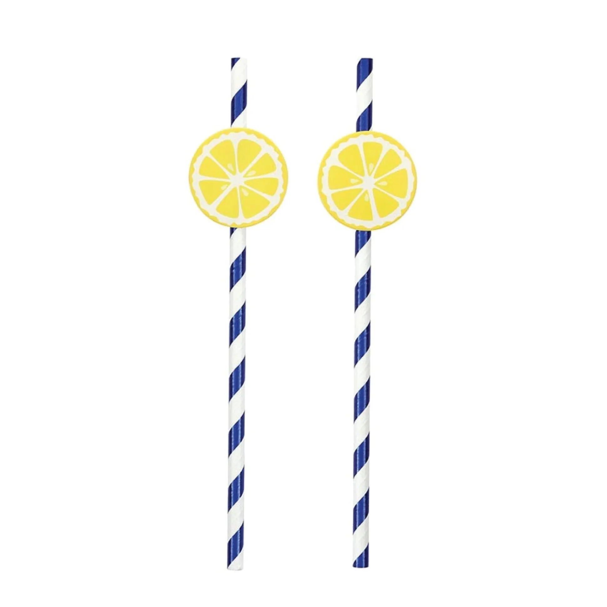 Blue & White Lemon Paper Straws 12ct