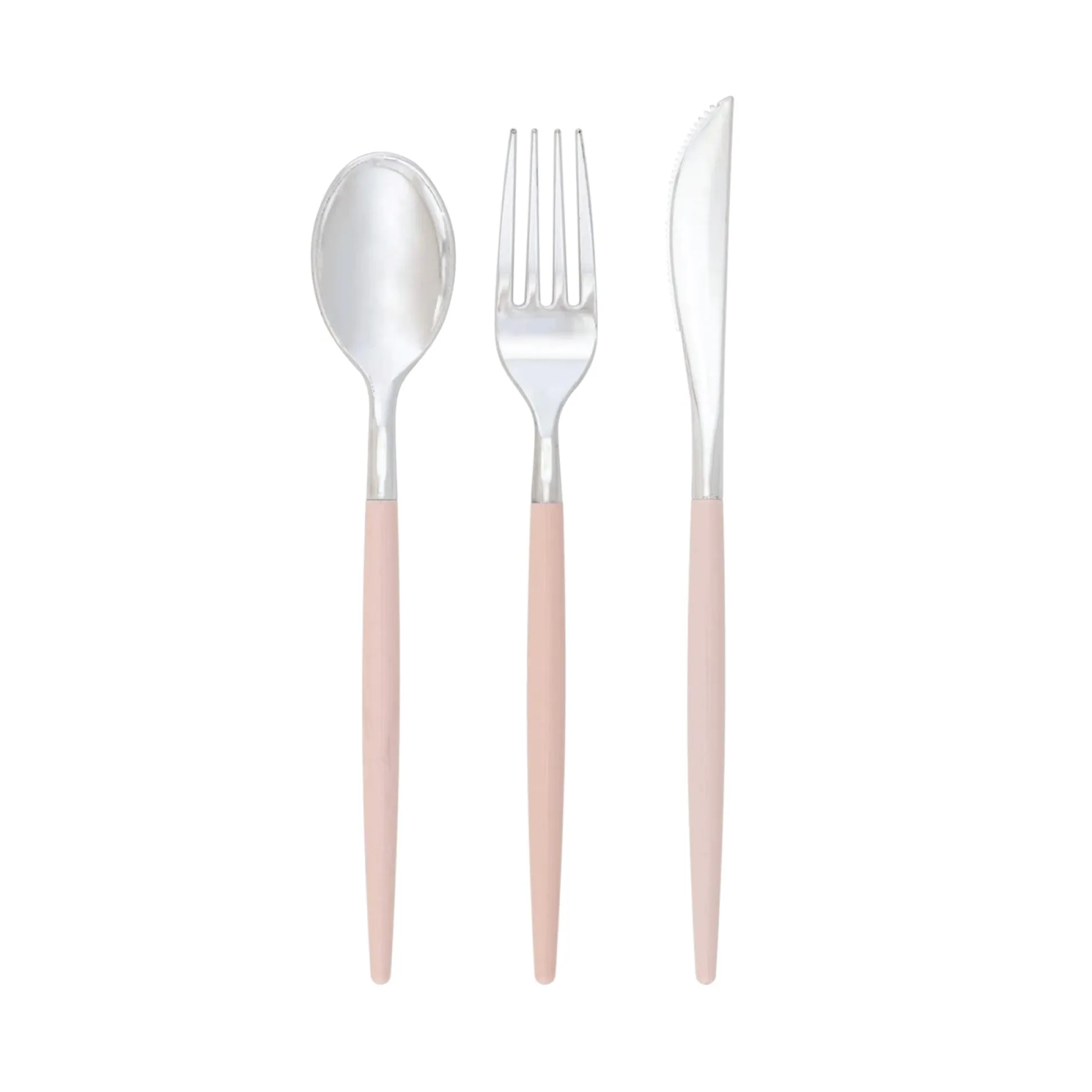 Blush Pink & Silver Plastic Cutlery Set for 8