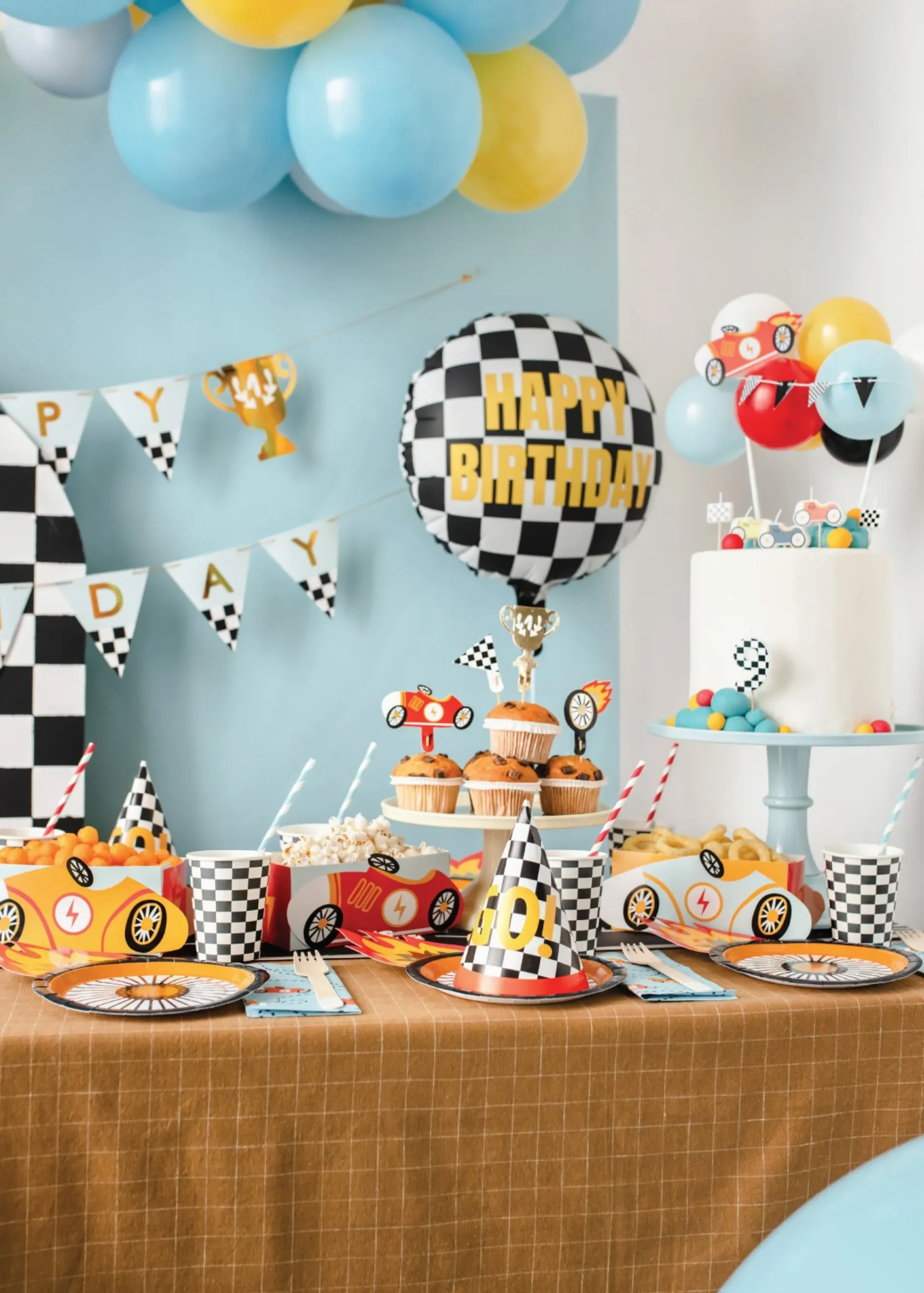 Checkered Flag Go! Race Car Party Hats 6ct