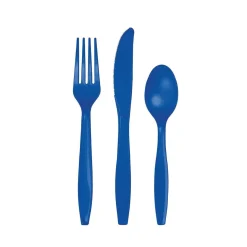 Cobalt Blue Premium Plastic Cutlery Set for 8