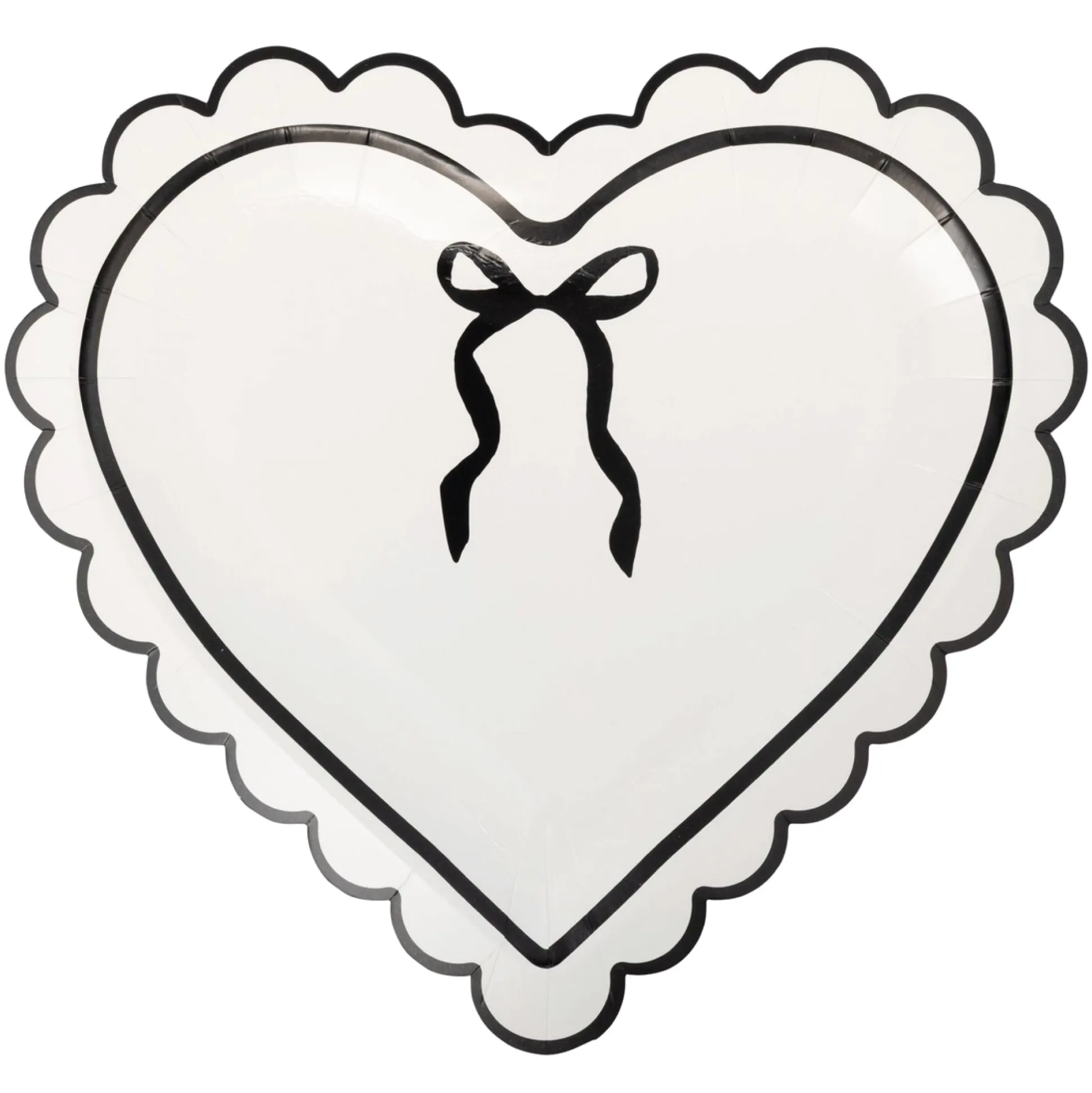 Cream & Black Scalloped Heart Lunch Plates 8ct