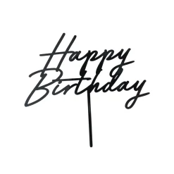 Cursive Black Happy Birthday Cake Topper