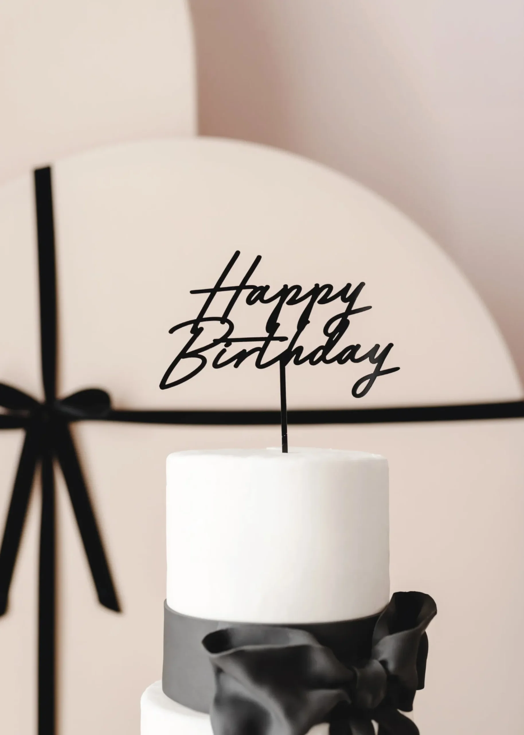 Cursive Black Happy Birthday Cake Topper