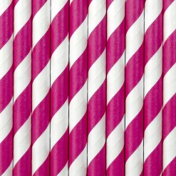Dark Pink Striped Paper Straws