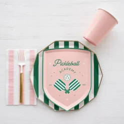 Emerald Green Cabana Striped Dinner Plates 8ct