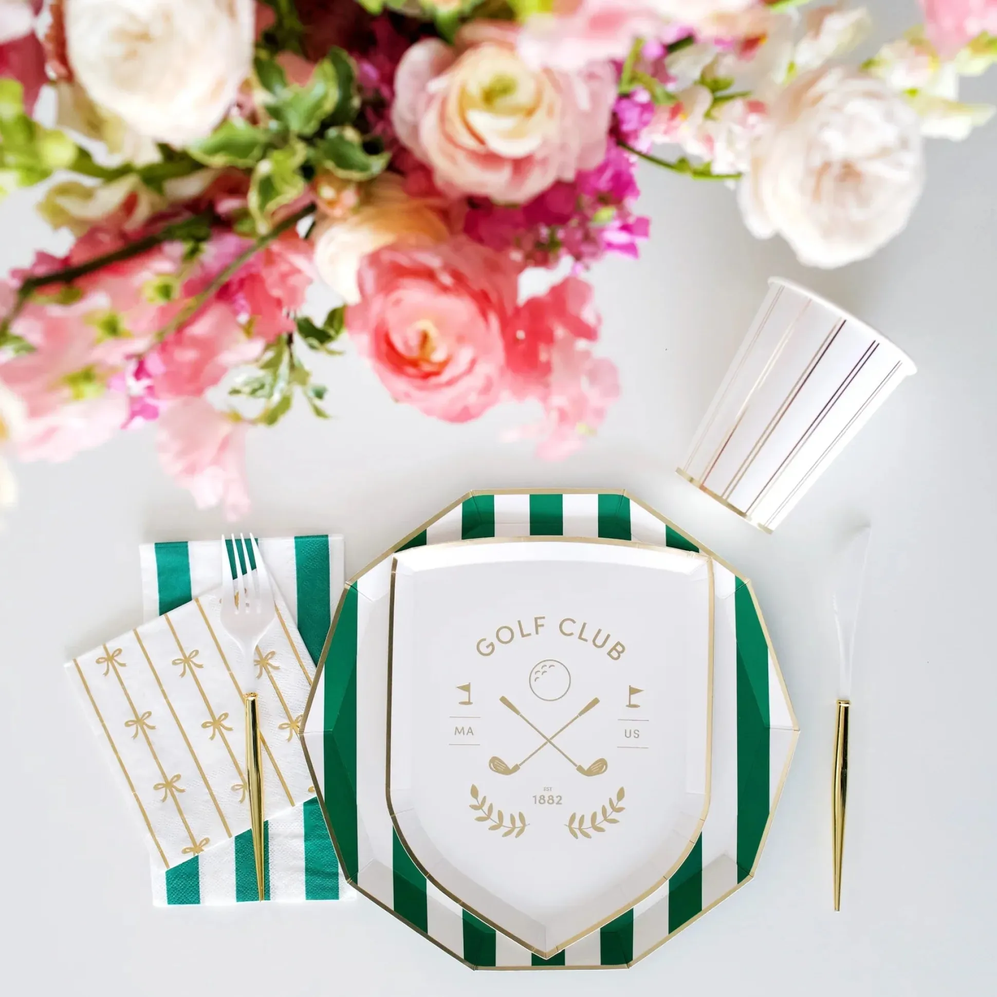 Emerald Green Cabana Striped Dinner Plates 8ct