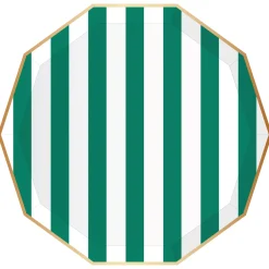 Emerald Green Cabana Striped Dinner Plates 8ct
