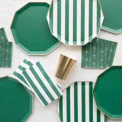 Emerald Green Cabana Striped Dinner Plates 8ct