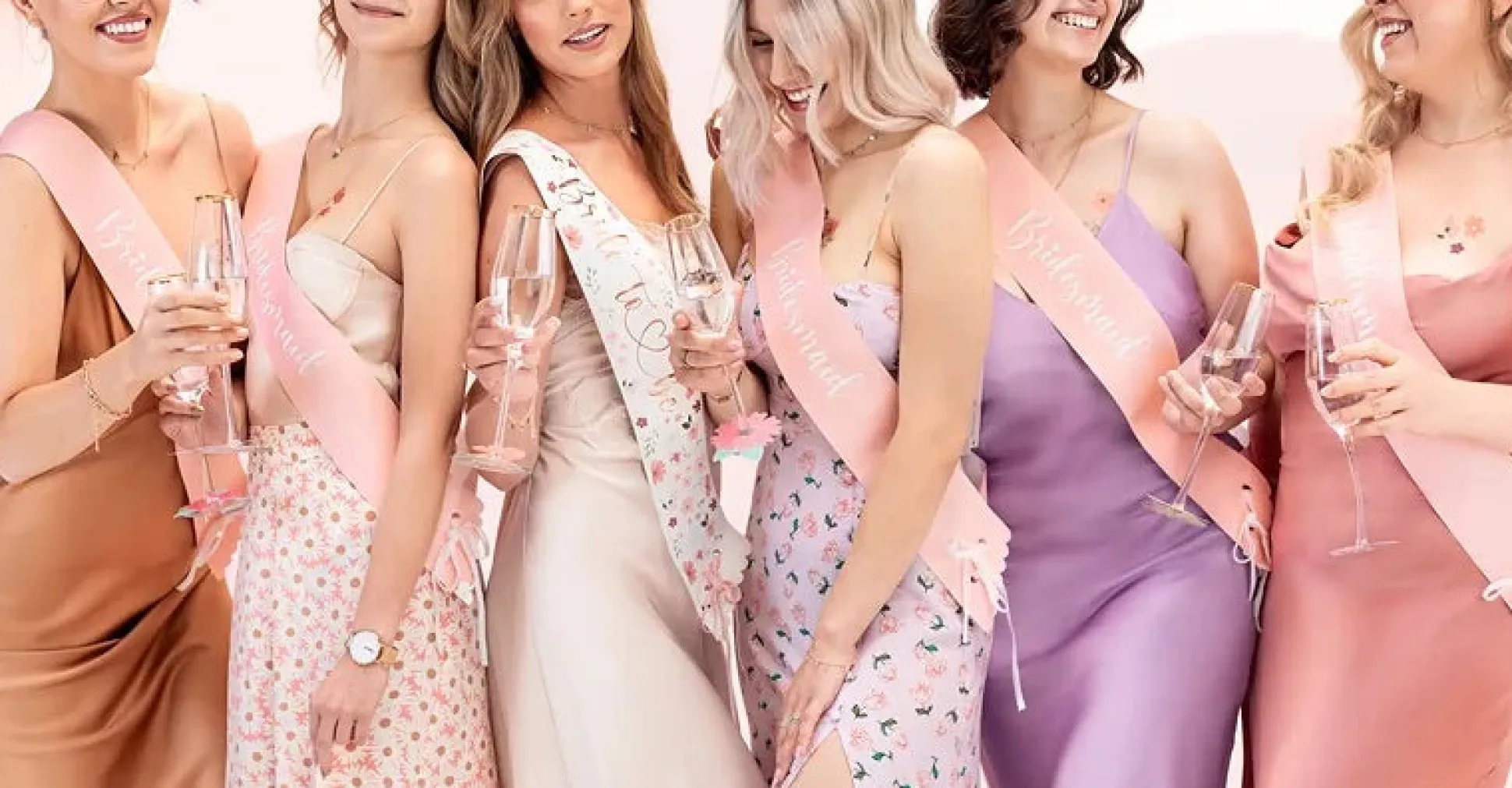 Floral Bride-to-Be & Pink Bridesmaid Sashes 6ct