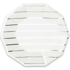 Frenchie Metallic Silver Striped Lunch Plates 8ct