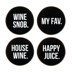 Fun Worded Black Wine Bottle Stoppers 4ct