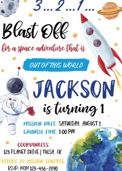 Galaxy Space Birthday Party Invitation