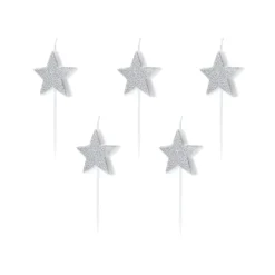 Glitter Silver Star Birthday Candles 5ct