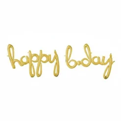 Gold Happy B-Day Cursive Letter Balloon