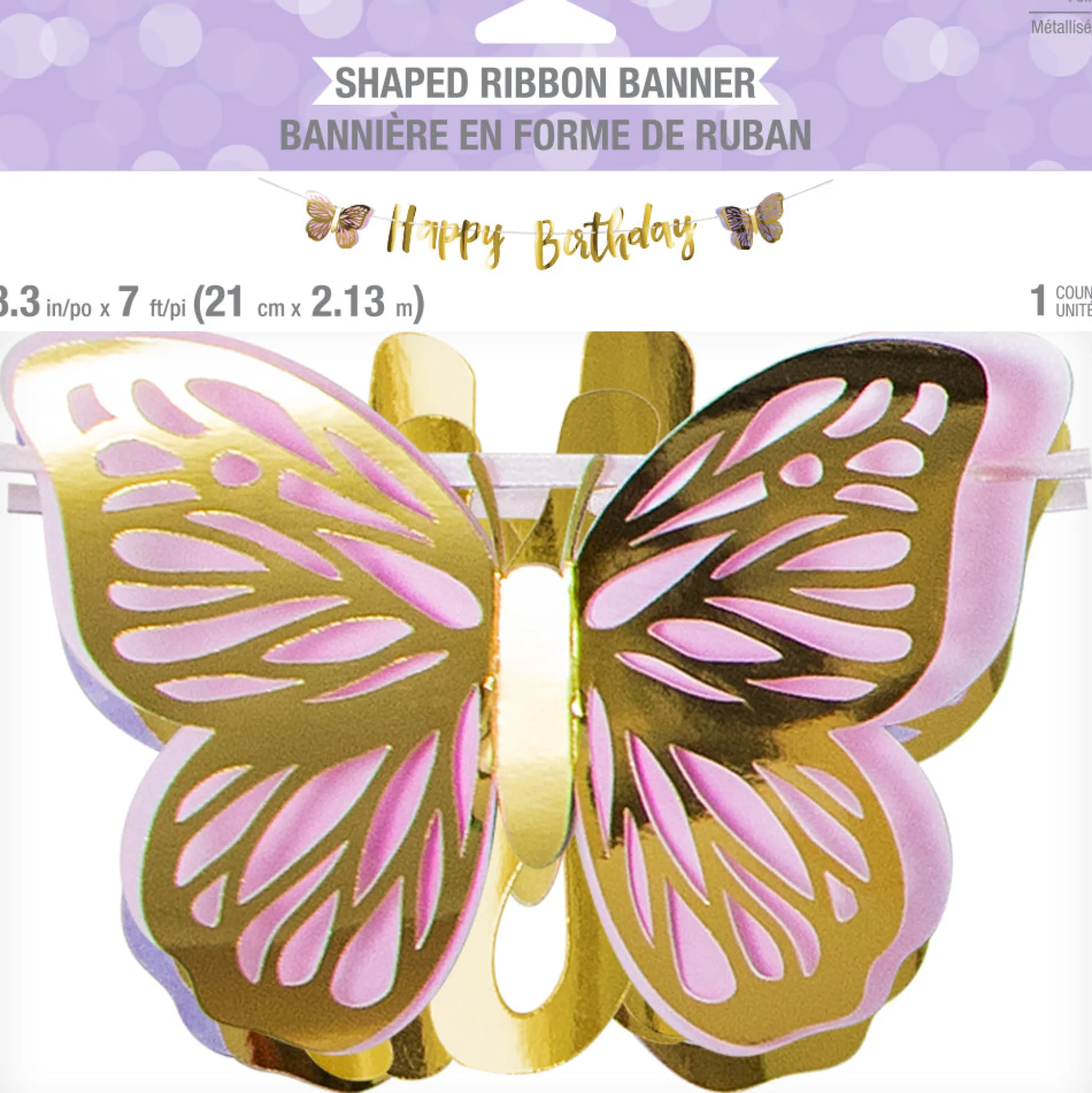 Gold Happy Birthday Butterfly Banner 7ft