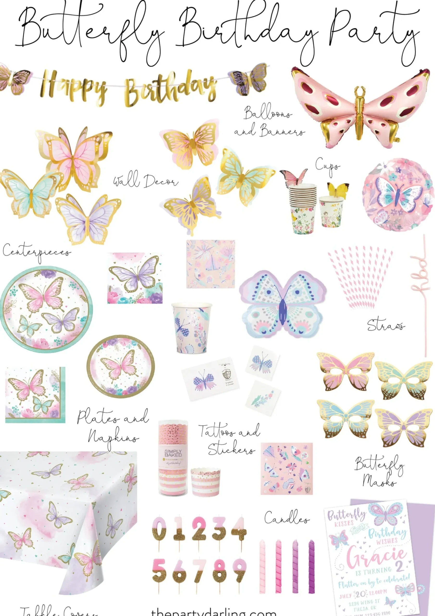 Gold Happy Birthday Butterfly Banner 7ft
