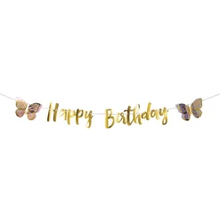 Gold Happy Birthday Butterfly Banner 7ft