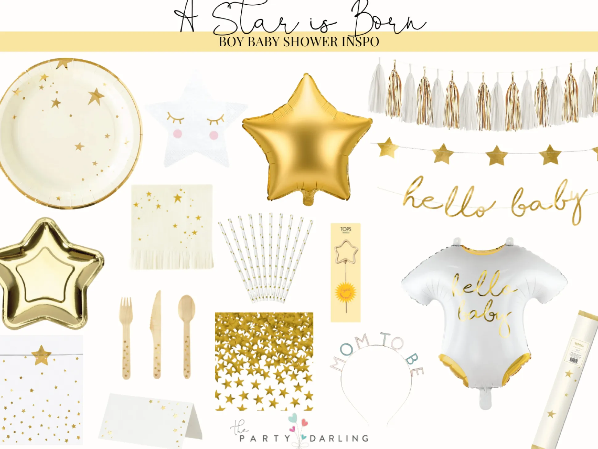 Gold Hello Baby Banner 2.3ft