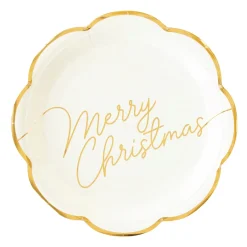 Gold Merry Christmas Script Lunch Plates 8ct