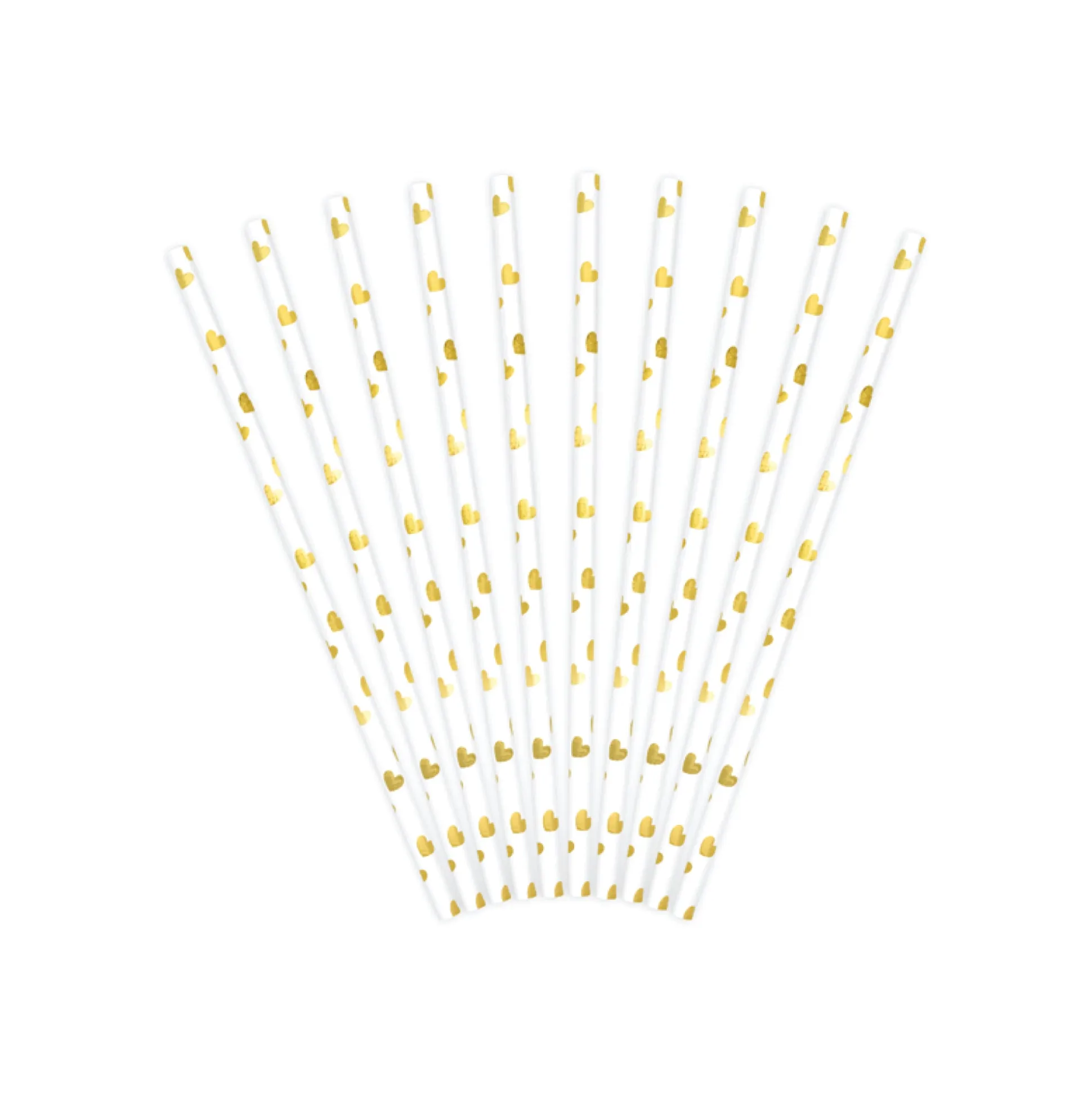 Gold Metallic Heart Paper Straws 10ct
