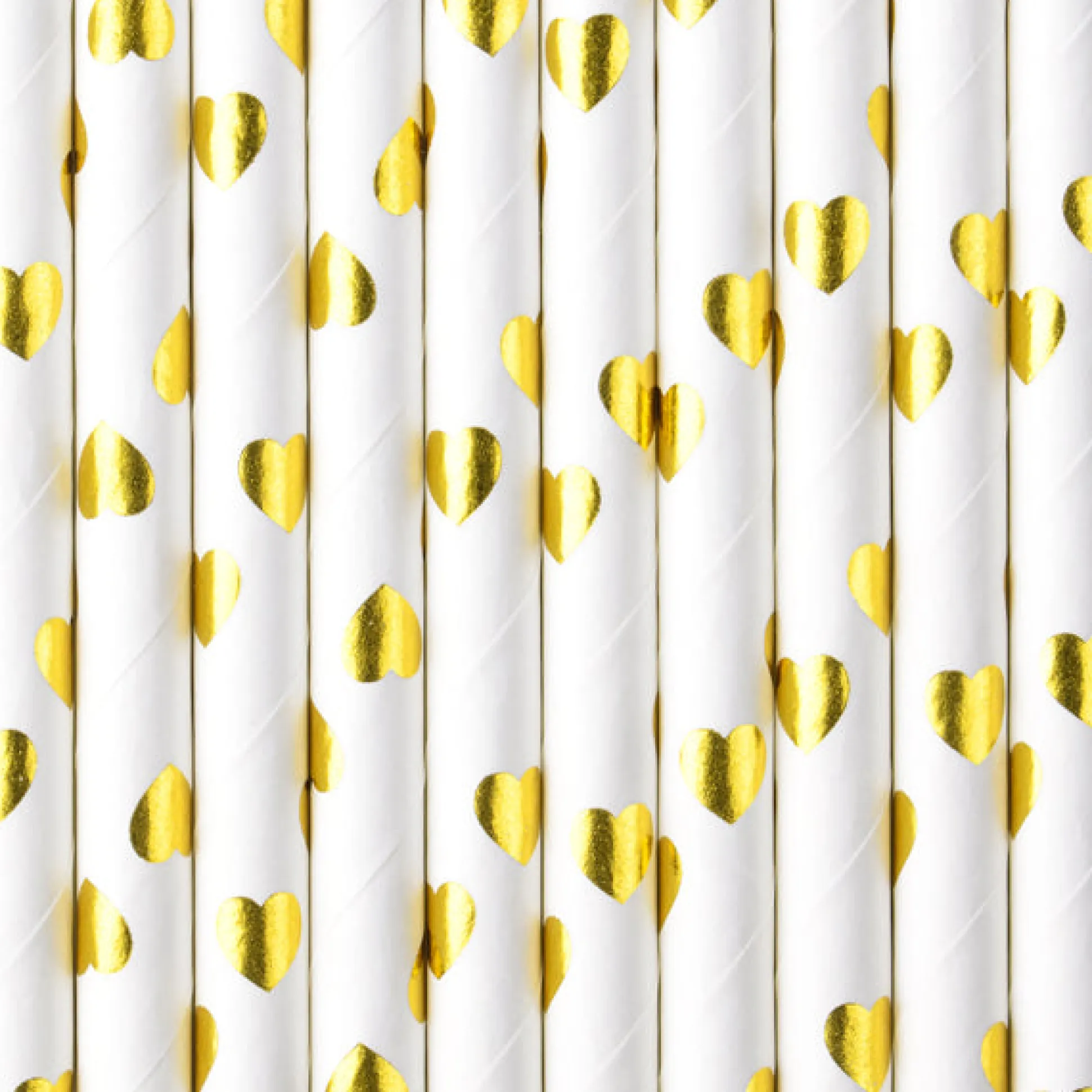 Gold Metallic Heart Paper Straws 10ct