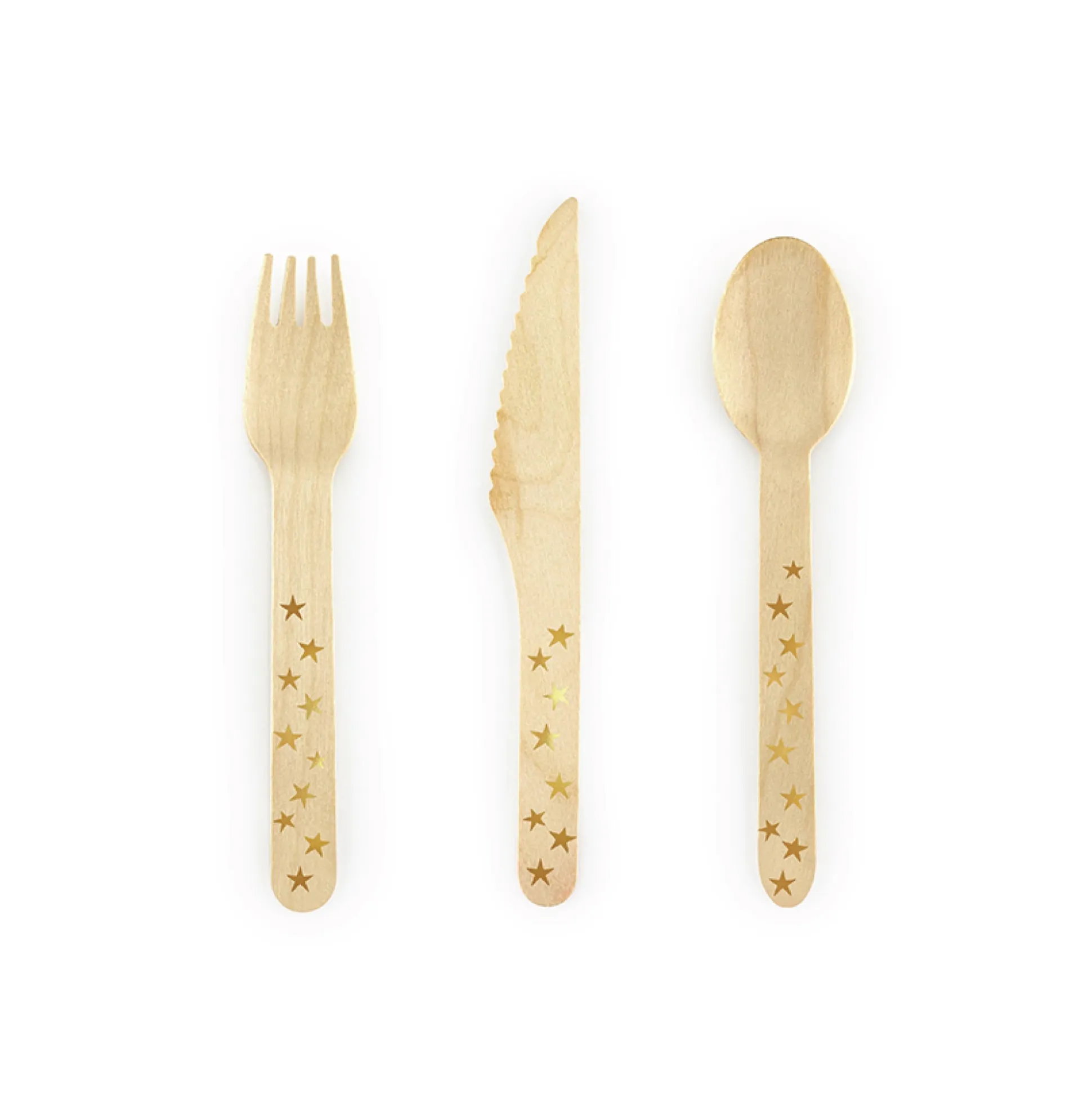 Gold Stars Wooden Cutlery Set for 6