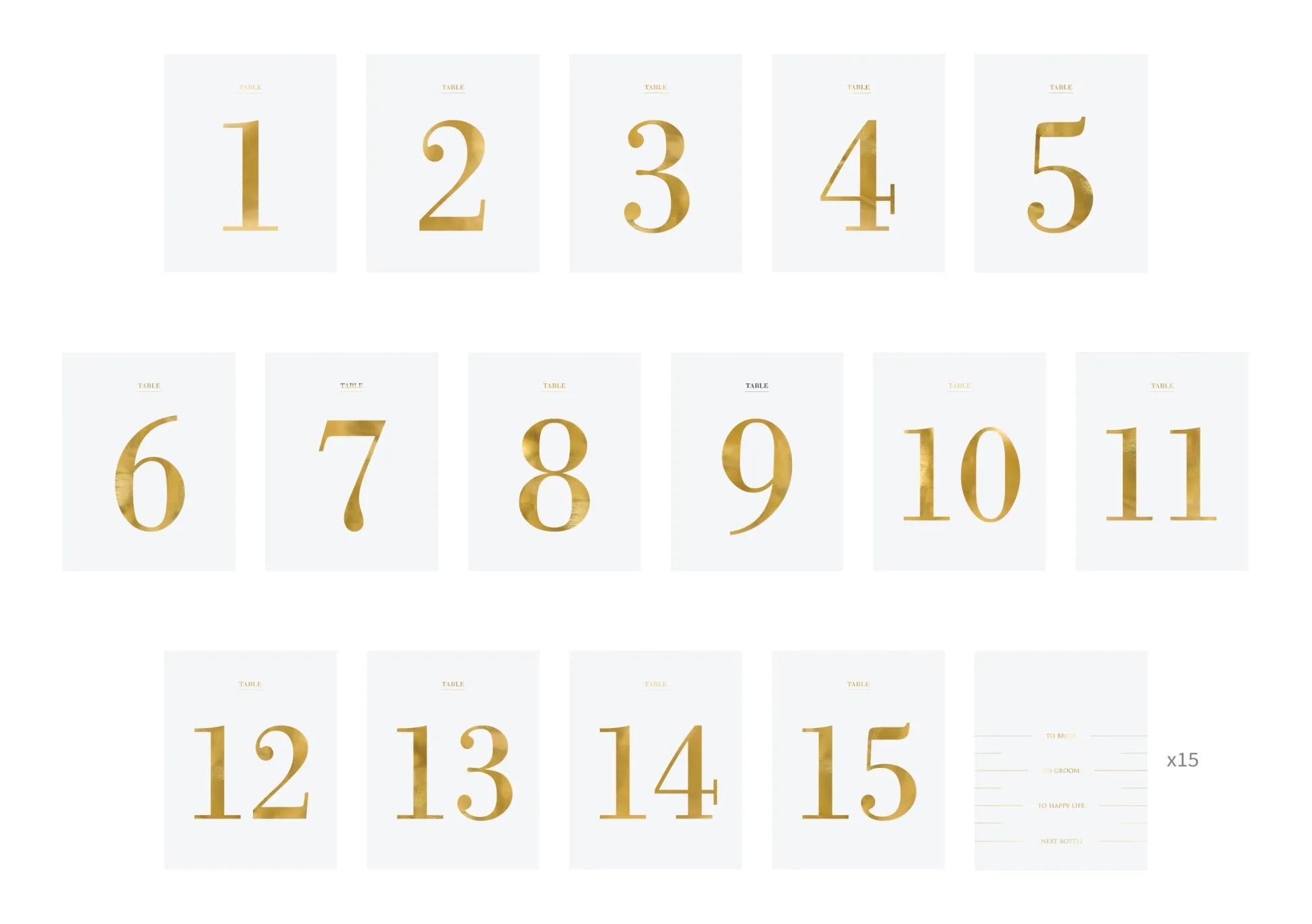 Gold Table Numbers for Wine Bottles (1-15) 30ct