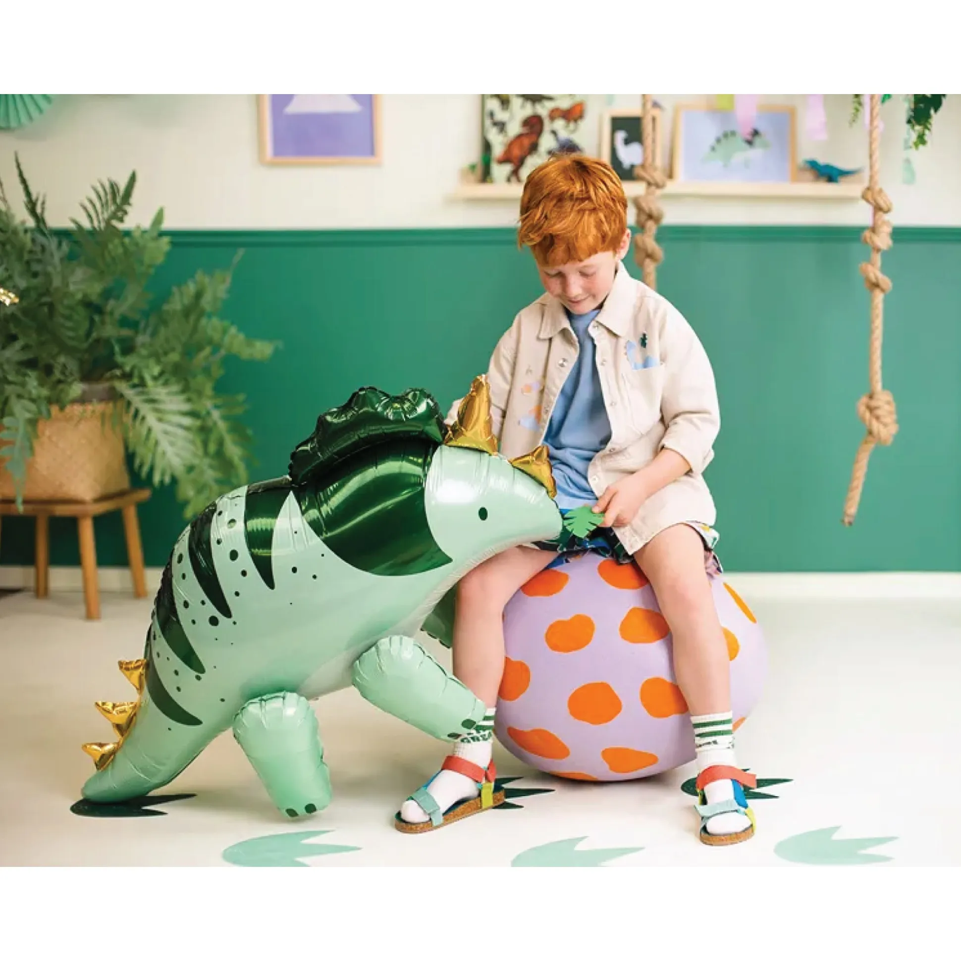 Green Standing Triceratops Balloon 36.5in