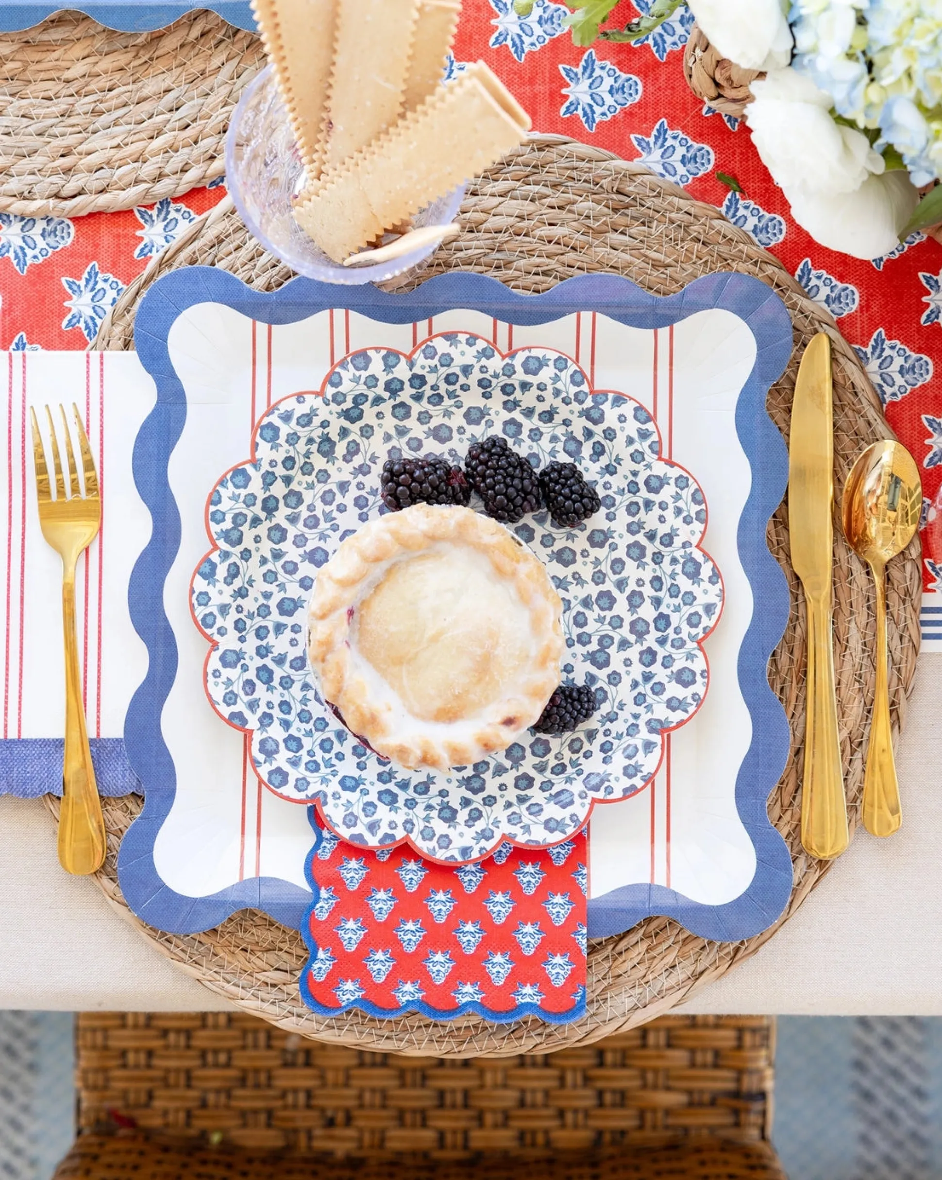 Hamptons Red Floral Dessert Napkins 24ct