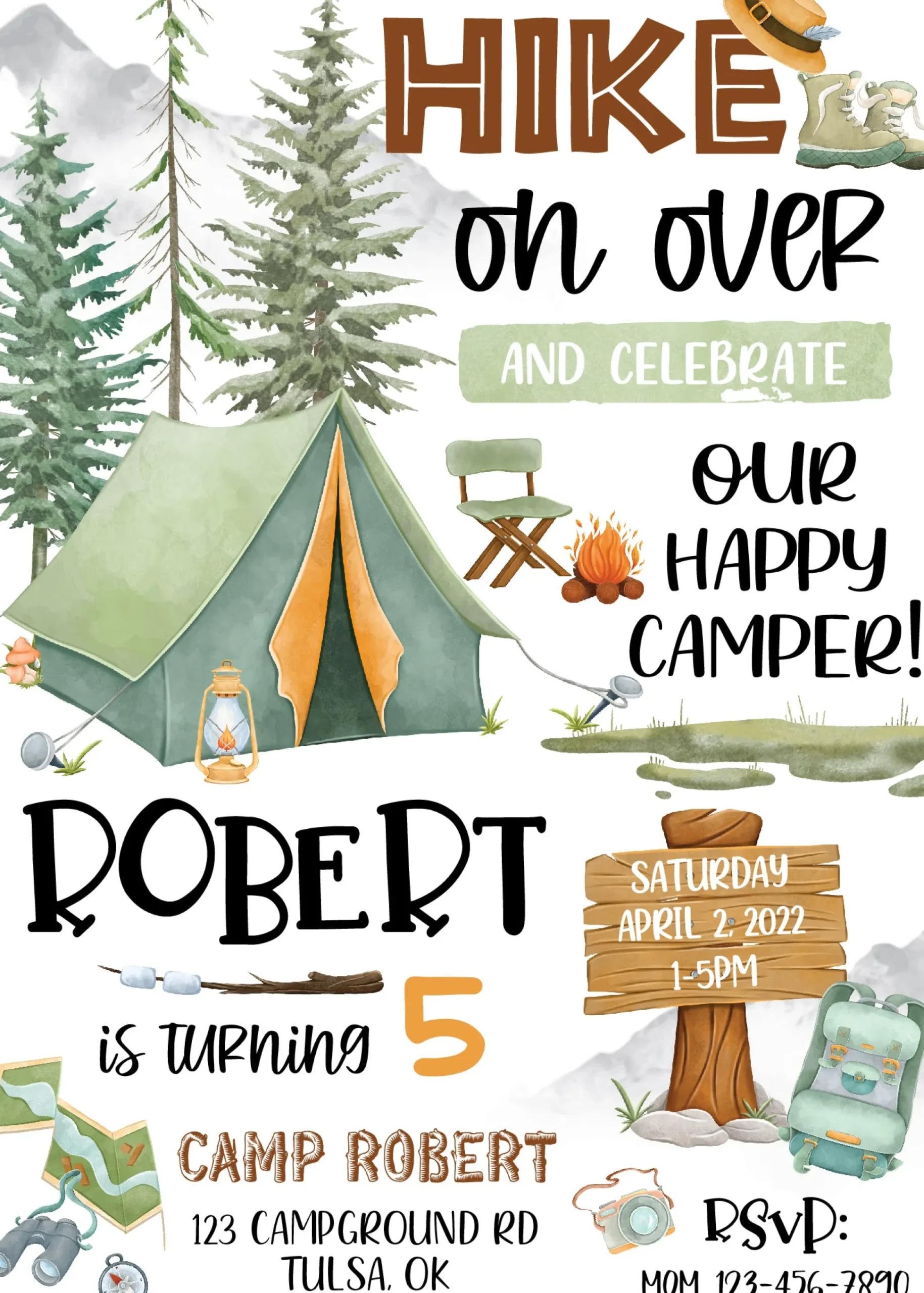 Happy Camper Birthday Party Invitation