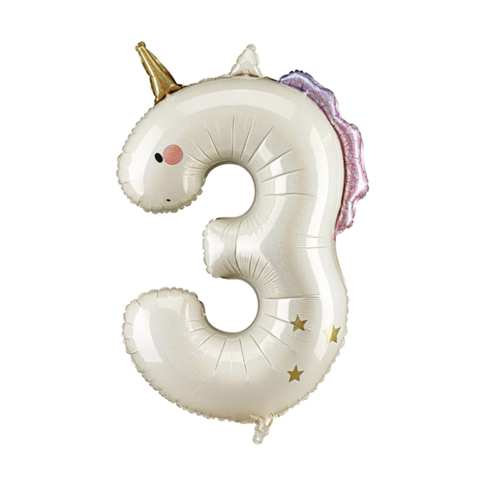 Holographic Glitter Unicorn Number Three Foil Balloon 36.5in