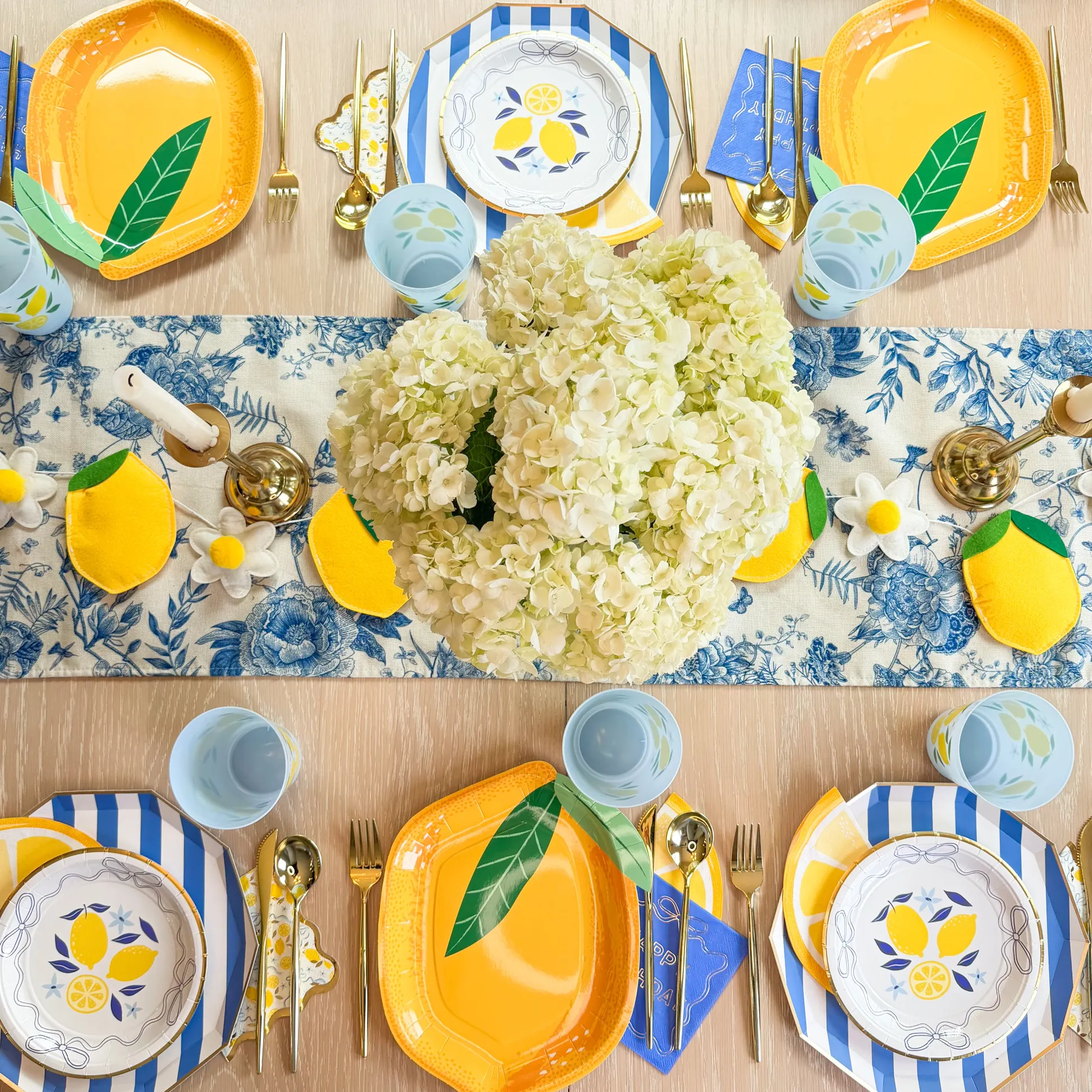 Lemon Grove Blue Bow Scalloped Dessert Napkins 20ct
