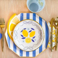 Lemon Grove Blue Bow Scalloped Dessert Napkins 20ct